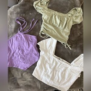 Hollister Crop tops white linen, light green purple halter(3)